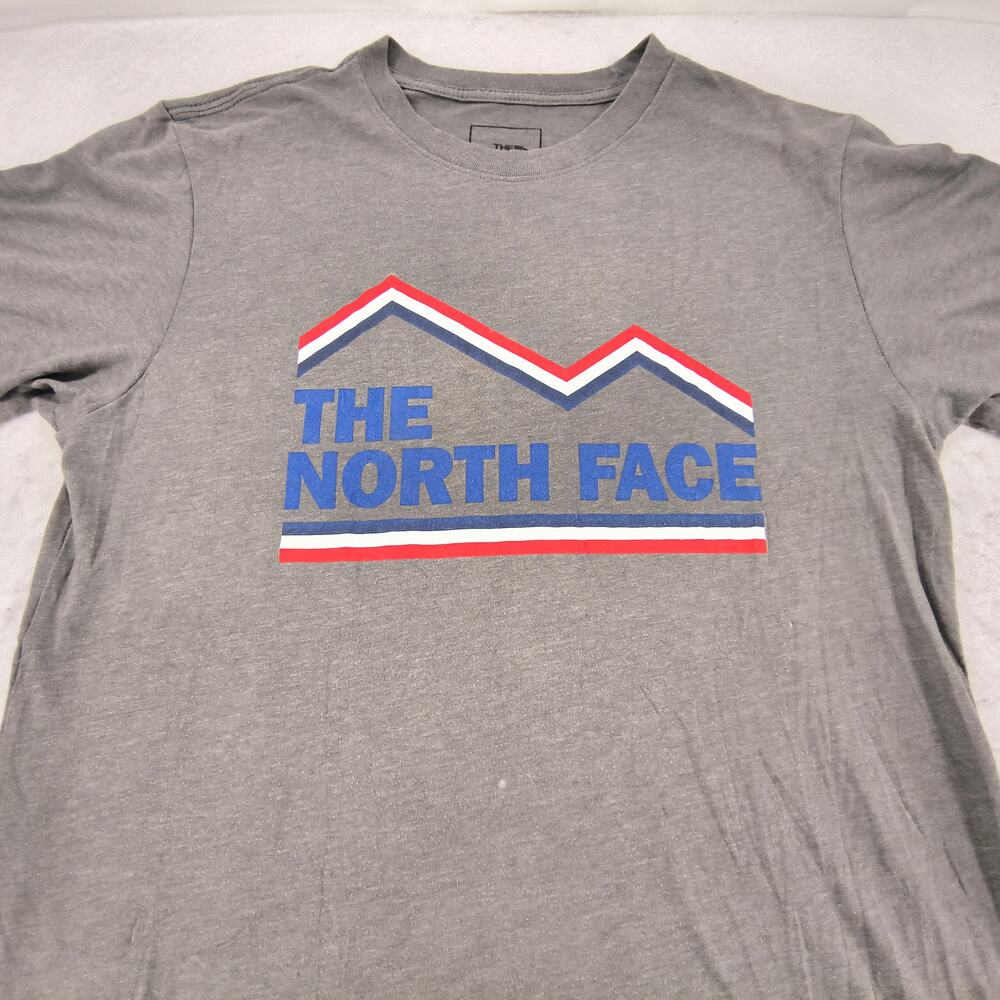 The North Face Casual Crew Neck Graphic T-Shirt Mens Size Small S Gray Blue